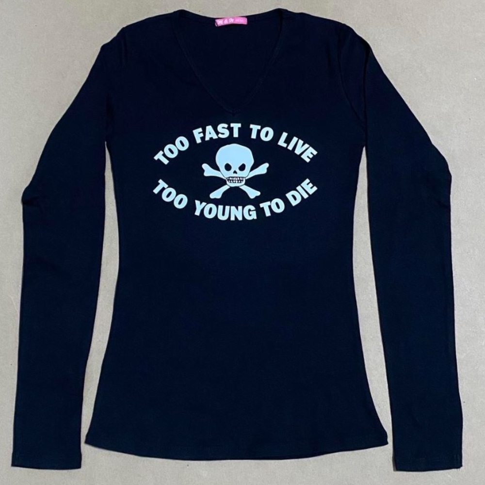 TOO FAST TO LIVE ☠️ TOO YOUNG TO DIE graphic Seditonaries logo black baby tee